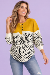 Mustard Printed Waffle Top
