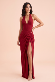Robe longue rouge à décolleté plongeant | Vue de face | Lounelle Paris