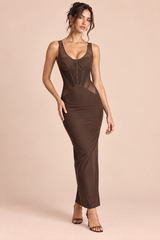 Brown Maxi Corset Panel Dress