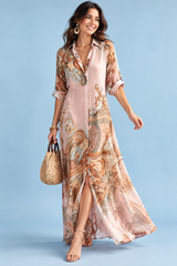 Pink Midi Printed Shirt Dress