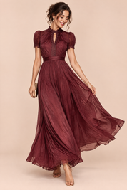Robe longue bordeaux à volants | Vue de face | Lounelle Paris