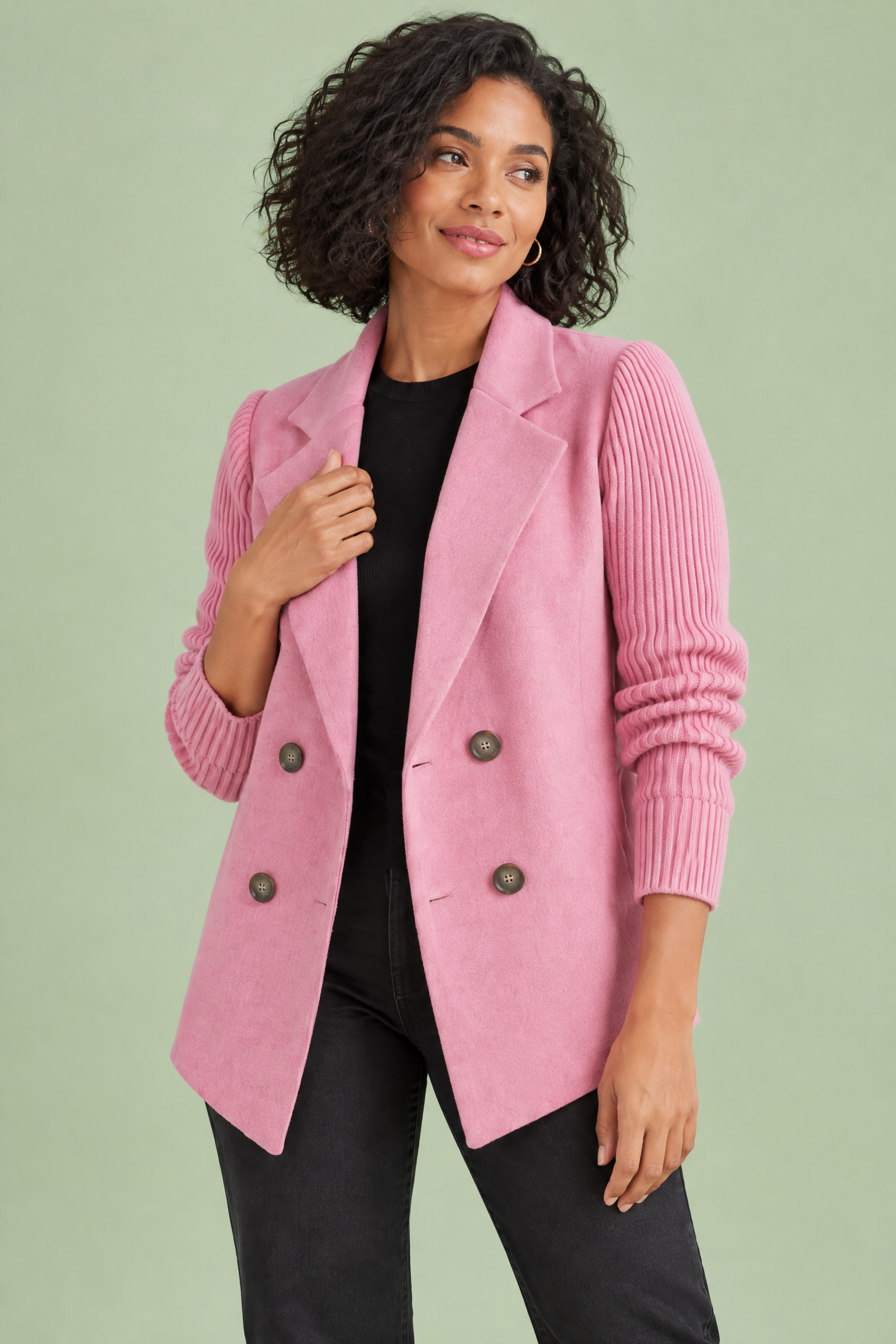 Blazer rose croisé à revers | Vue rapprochée | Lounelle Paris