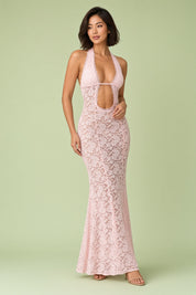 Robe rose dos nu à encolure américaine | Vue de face | Lounelle Paris