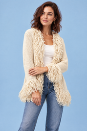 Gilet crème à franges | Vue rapprochée | Lounelle Paris