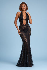 Robe noire dos nu à encolure américaine | Vue de face | Lounelle Paris