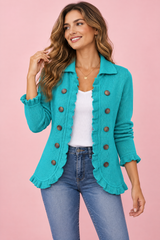 Fitted Turquoise Leopard Print Jacket