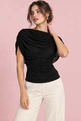 Black Cowl Neck Ruched Top