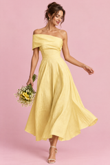 Yellow Asymmetric Off-Shoulder Dress