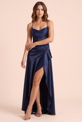 Navy Asymmetric Cowl-Neck Dress