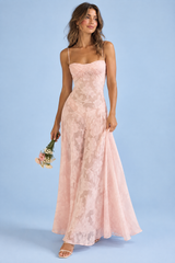 Pink Floral Fit-and-Flare Maxi Dress
