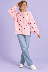 Pink Oversized Polka Dot Sweatshirt