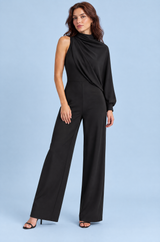 Black High-Neck Jumpsuit With One Long-Sleeve