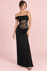 Black Lace Panel Maxi Dress