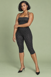 Combinaison pantalon ajustée à pois noire | Vue de face | Lounelle Paris