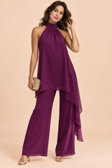 Flowy Purple Trouser Set with Sleeveless Top