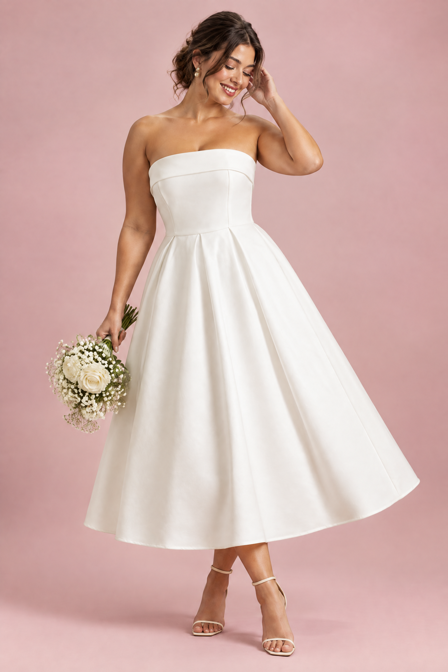Robe midi patineuse bustier blanche | Porté sur une autre silhouette | Lounelle Paris