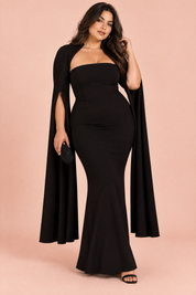 Robe longue noire moulante à encolure carrée | Porté sur une silhouette plus ronde | Lounelle Paris