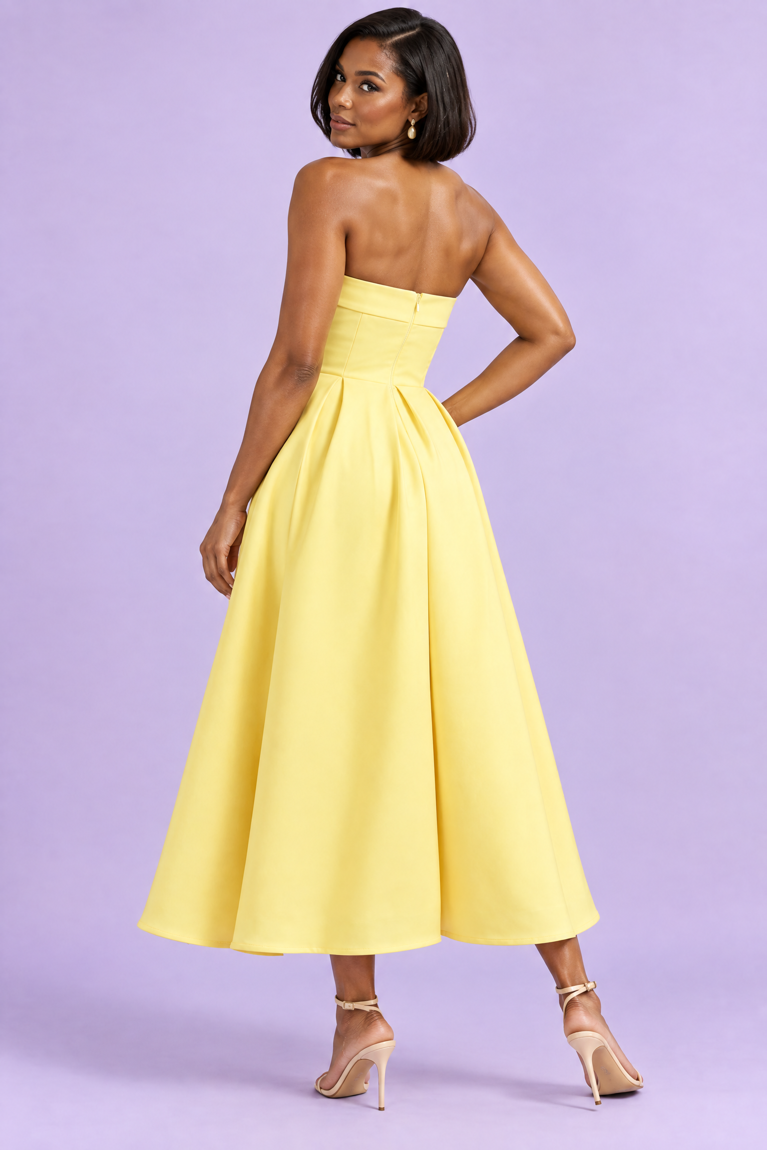 Robe midi patineuse bustier jaune | Vue de dos | Lounelle Paris