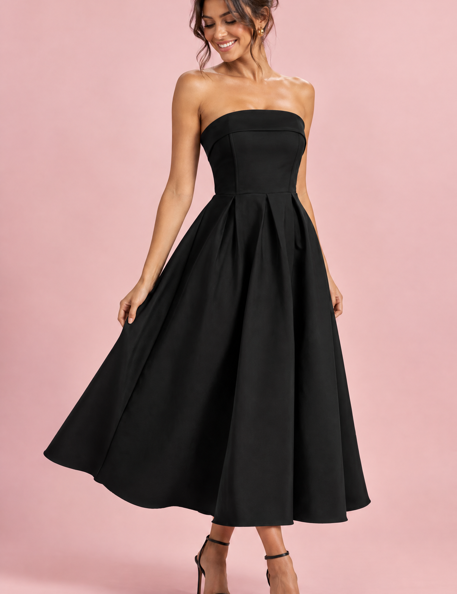 Robe midi patineuse bustier noire | Vue de face | Lounelle Paris