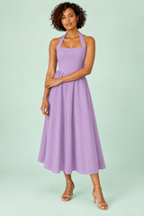 Light Purple Halter Skater Midi Dress