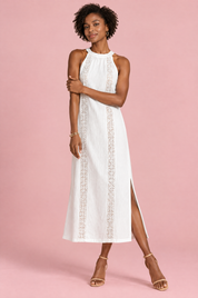 Robe midi blanche plissée sans manches à fente | Vue de dos | Lounelle Paris