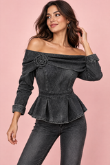 Black Off-Shoulder Peplum Blouse