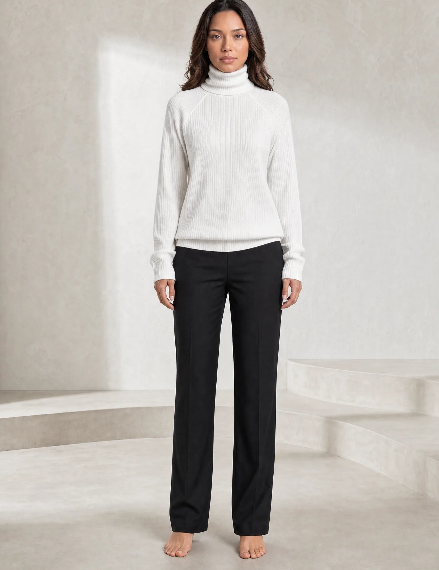 Pull blanc col roulé côtelé | Lounelle Paris
