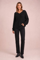 Lace-Trim V-Neck Sweater
