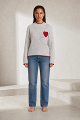 Pull gris col montant motif cœur