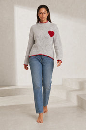 Pull gris col montant motif cœur | Lounelle Paris
