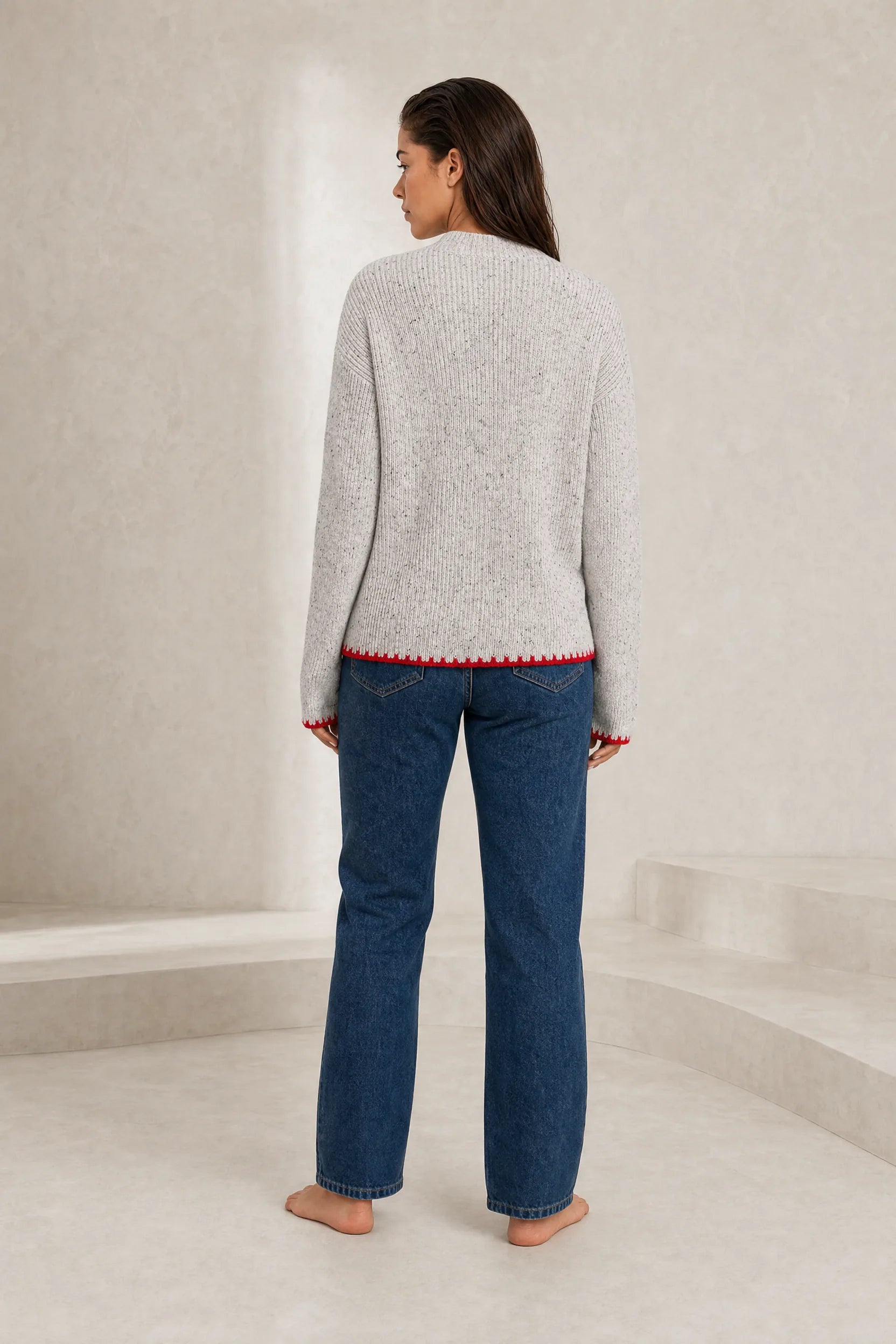 Pull gris col montant motif cœur | Lounelle Paris