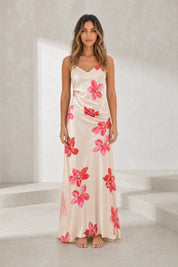 Robe beige bretelles fleurie | Lounelle Paris