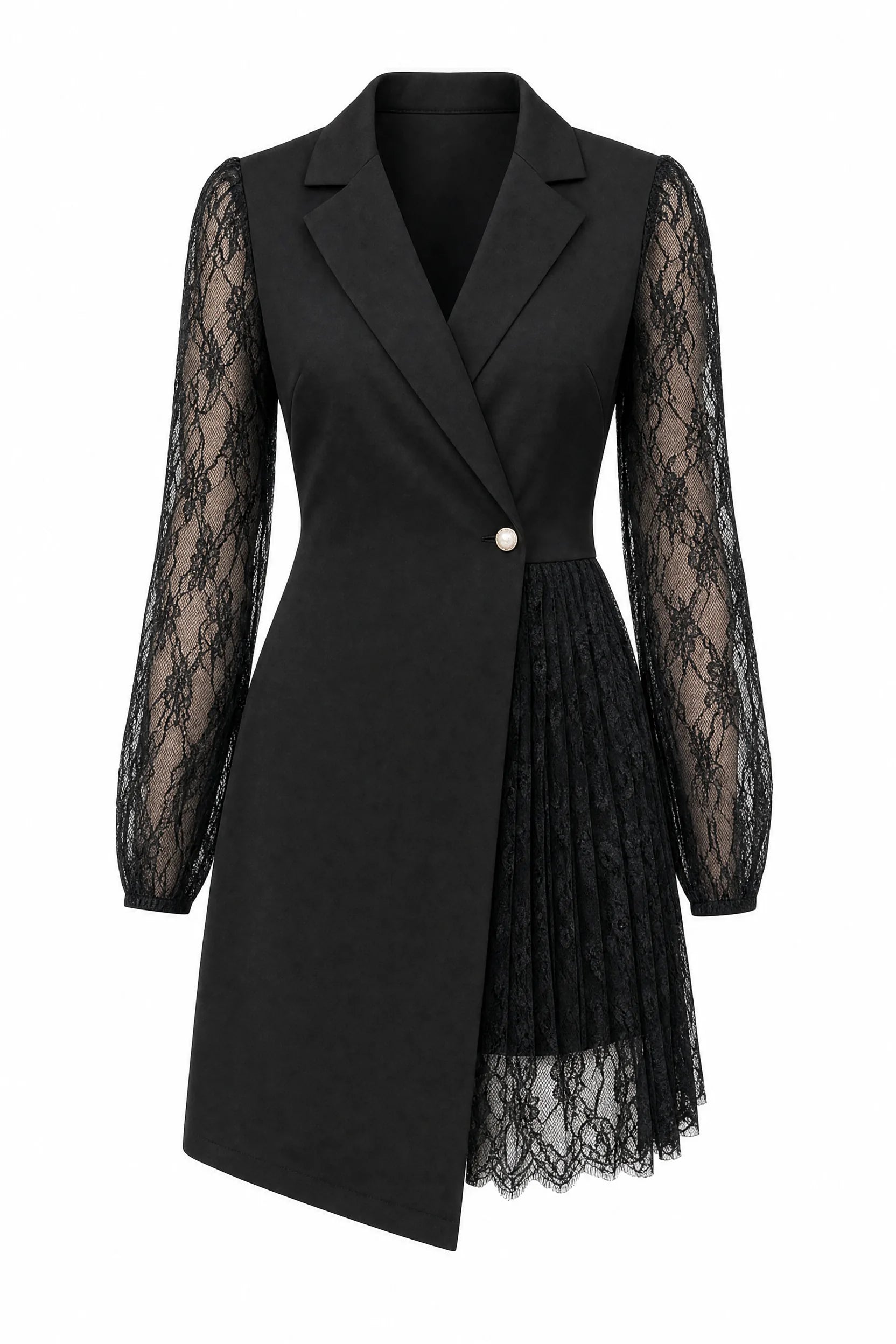 Robe blazer noire manches en dentelle | Lounelle Paris