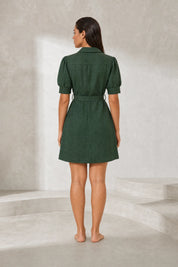 Robe chemise vert armée manches bouffantes | Lounelle Paris