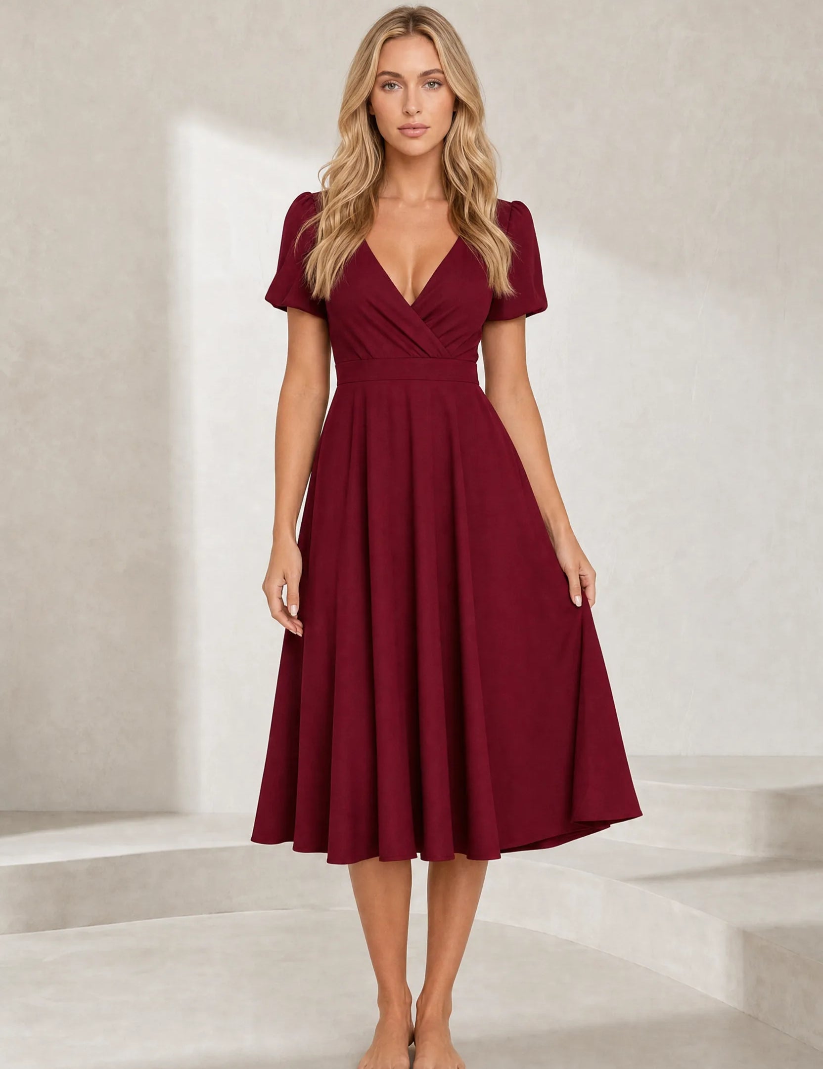 Robe col V croisé manches bouffantes | Lounelle Paris