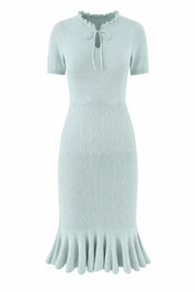 Robe en maille côtelée col volanté | Lounelle Paris