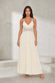 Robe longue abricot col halter dos nu | Lounelle Paris