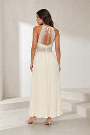 Robe longue abricot col halter dos nu | Lounelle Paris