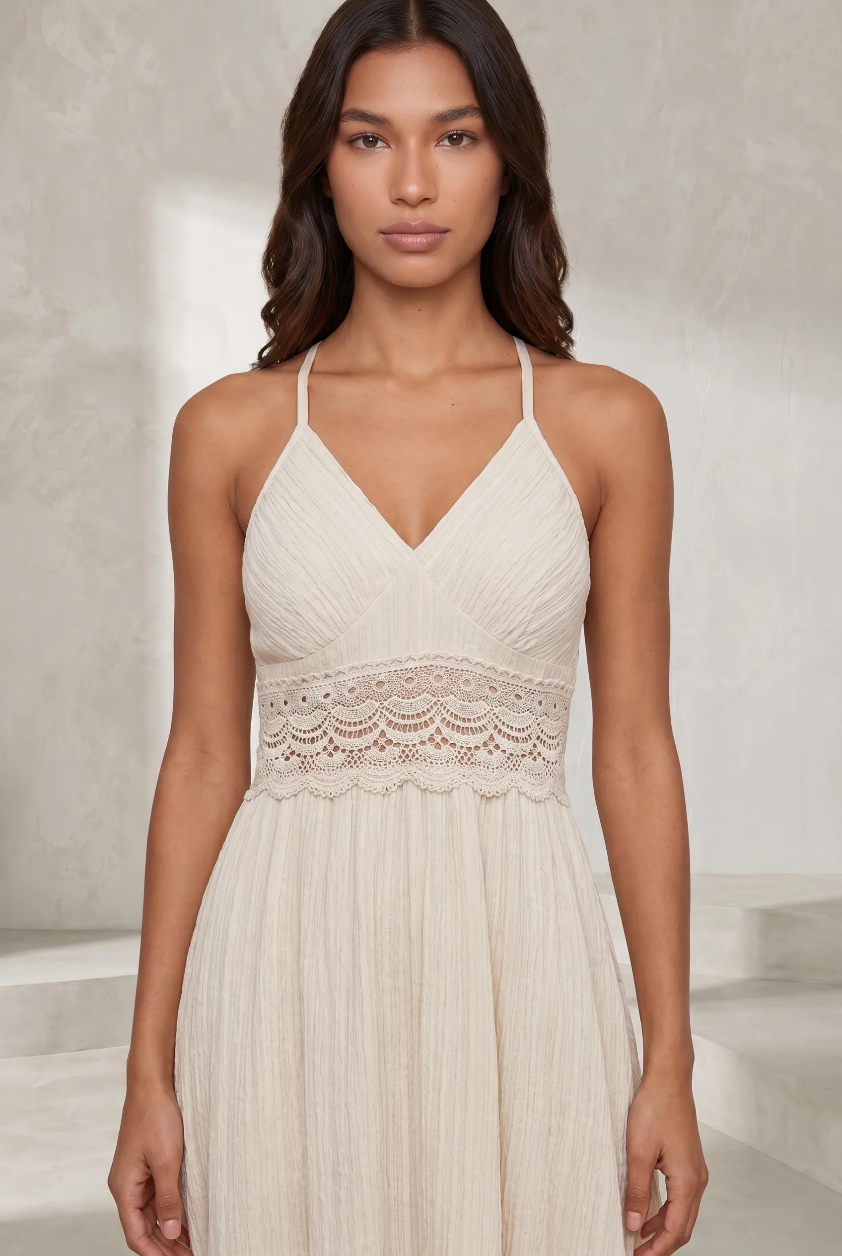 Robe longue abricot col halter dos nu | Lounelle Paris