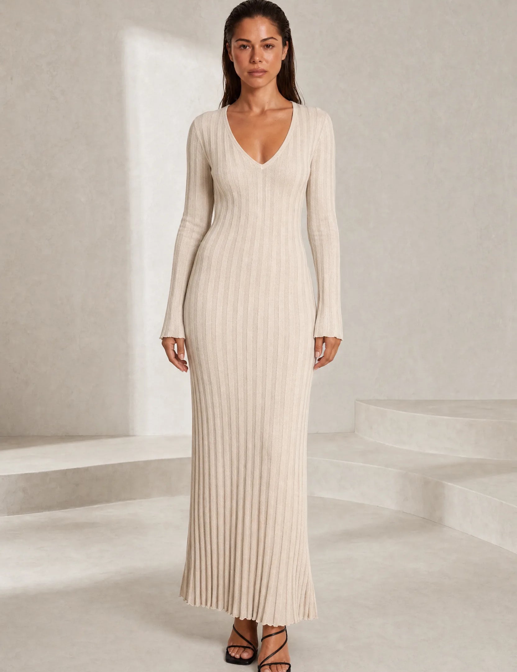 Robe longue abricot col V | Lounelle Paris