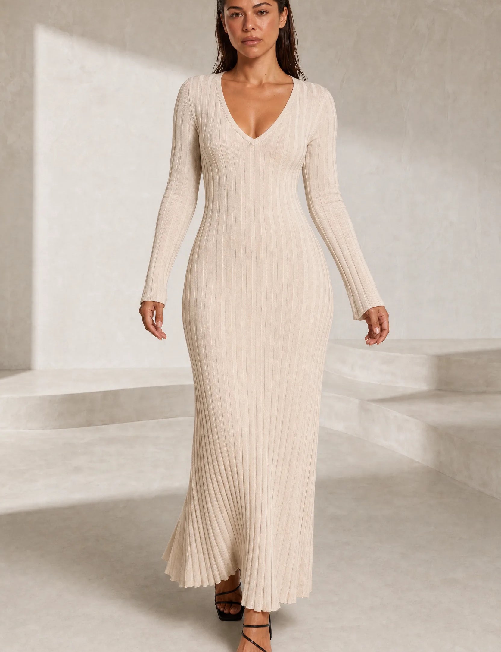 Robe longue abricot col V | Lounelle Paris