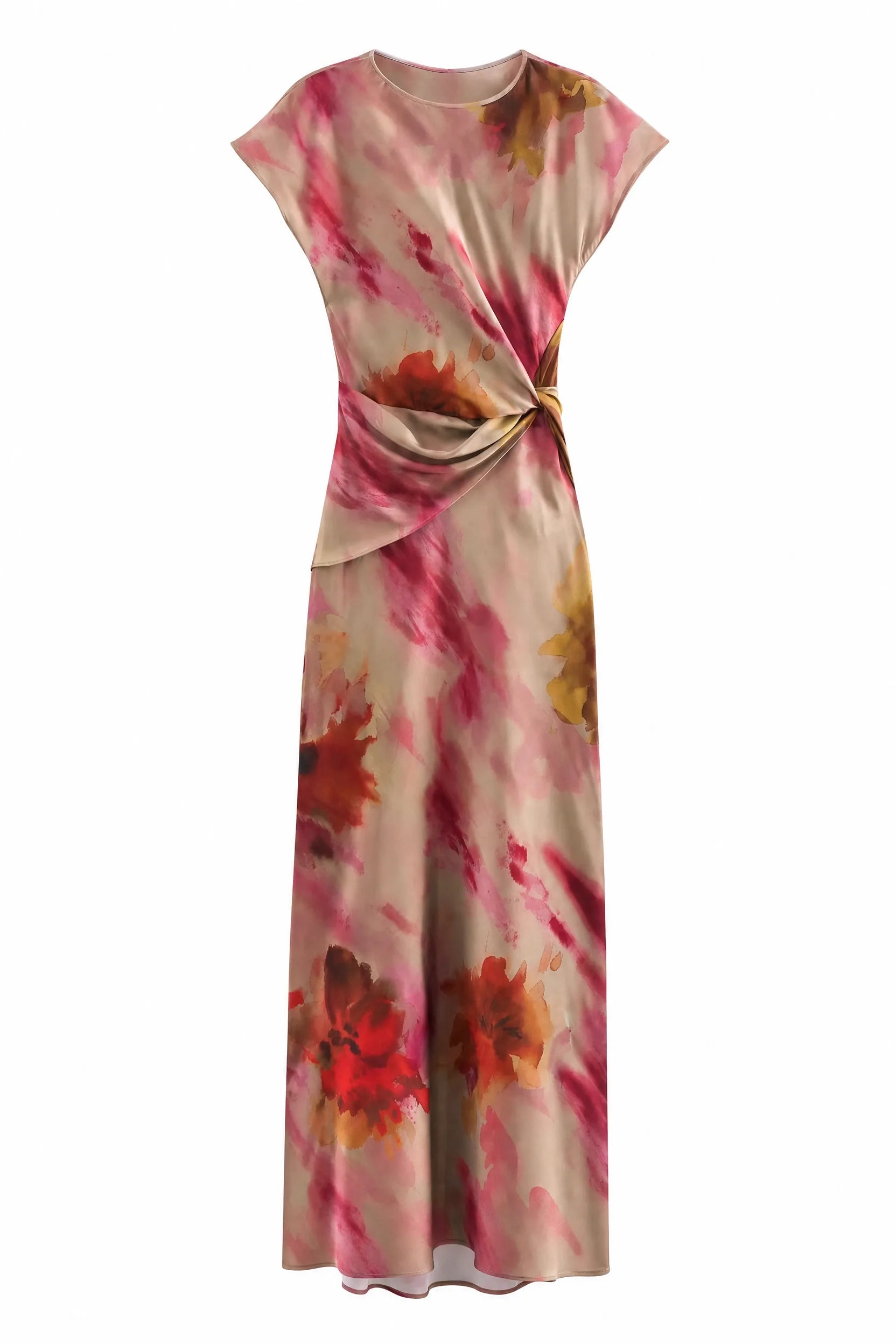 Robe longue beige rosé imprimée | Lounelle Paris