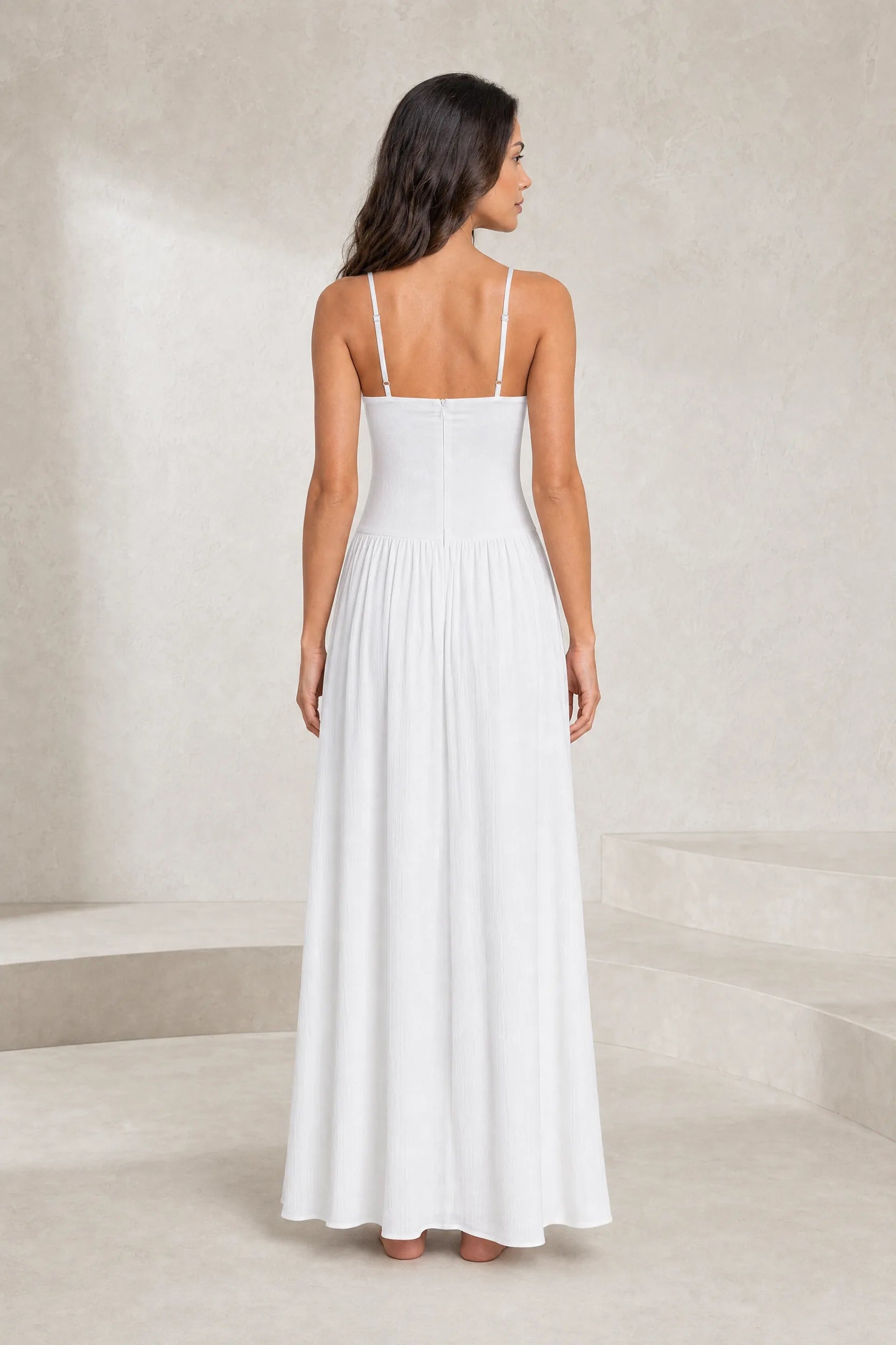 Robe longue blanche bretelles dentelle | Lounelle Paris