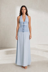 Robe longue bleu clair dos nu