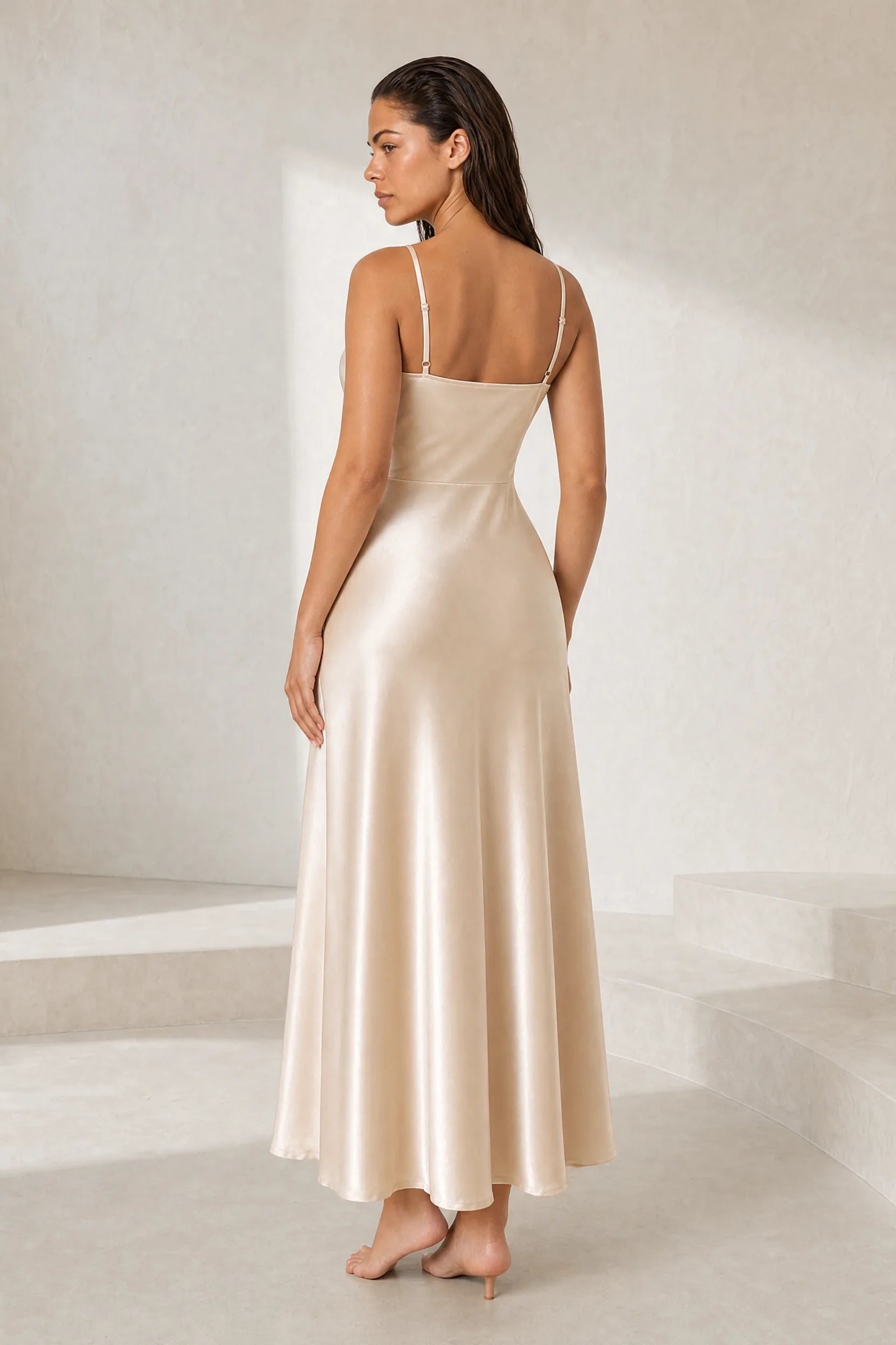 Robe longue champagne fines bretelles | Lounelle Paris