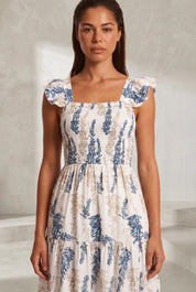 Robe longue écru imprimé floral encolure carrée | Lounelle Paris