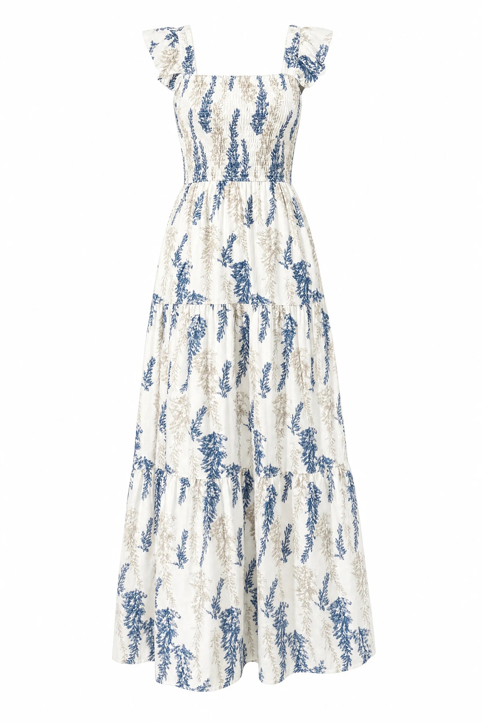 Robe longue écru imprimé floral encolure carrée | Lounelle Paris