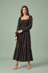 Floral Puff-Sleeve Maxi Dress