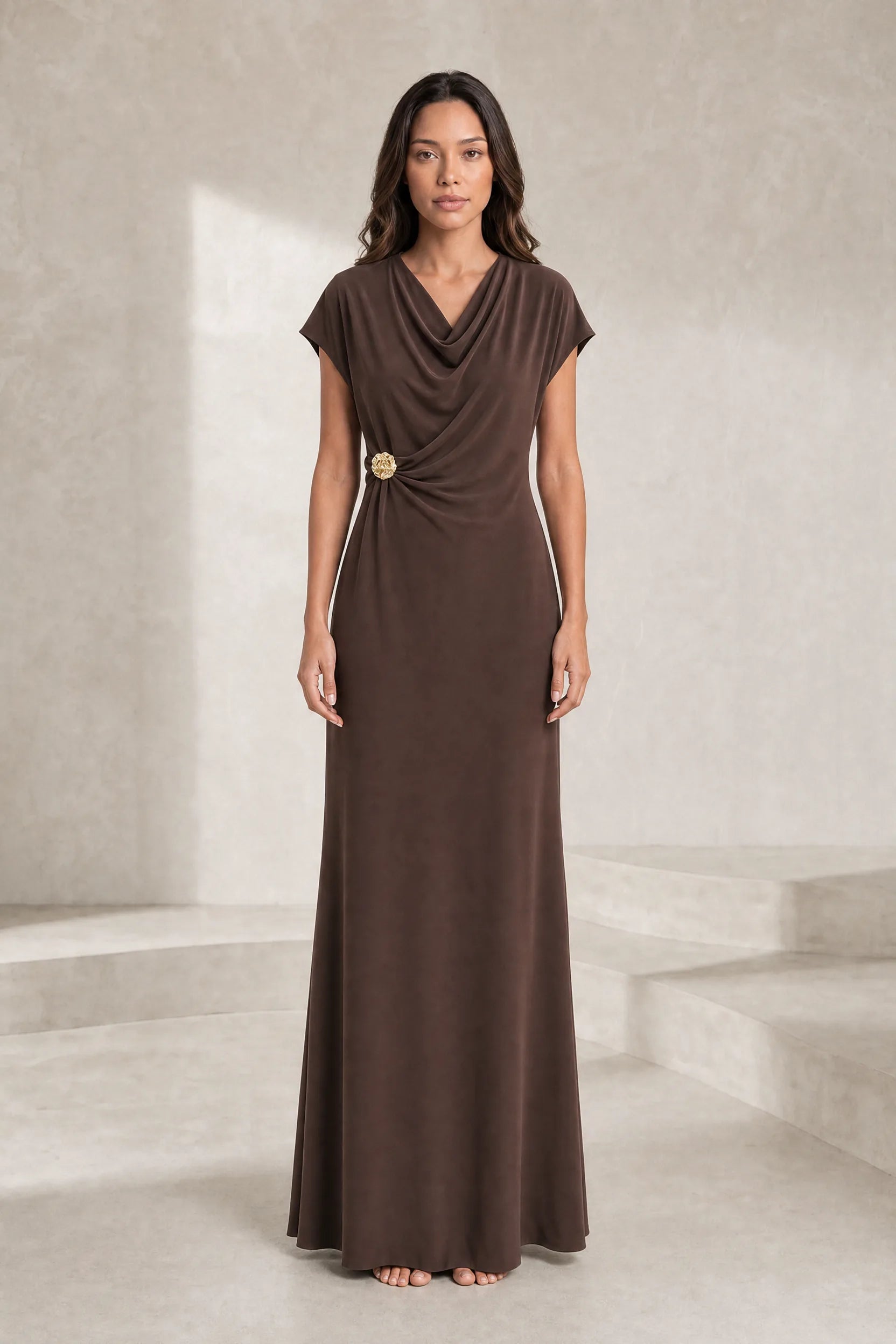 Robe longue fluide col drapé | Lounelle Paris