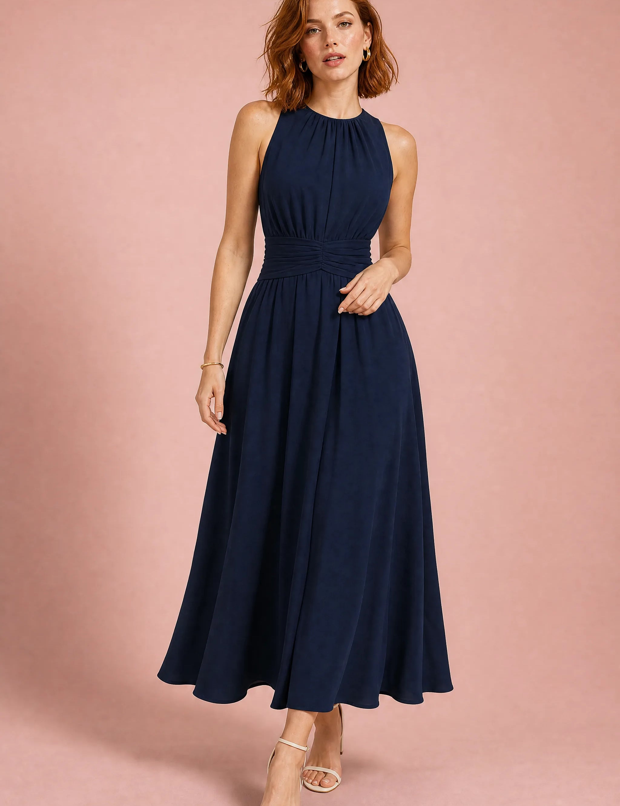 Robe longue fluide taille drapée | Vue de face | Lounelle Paris